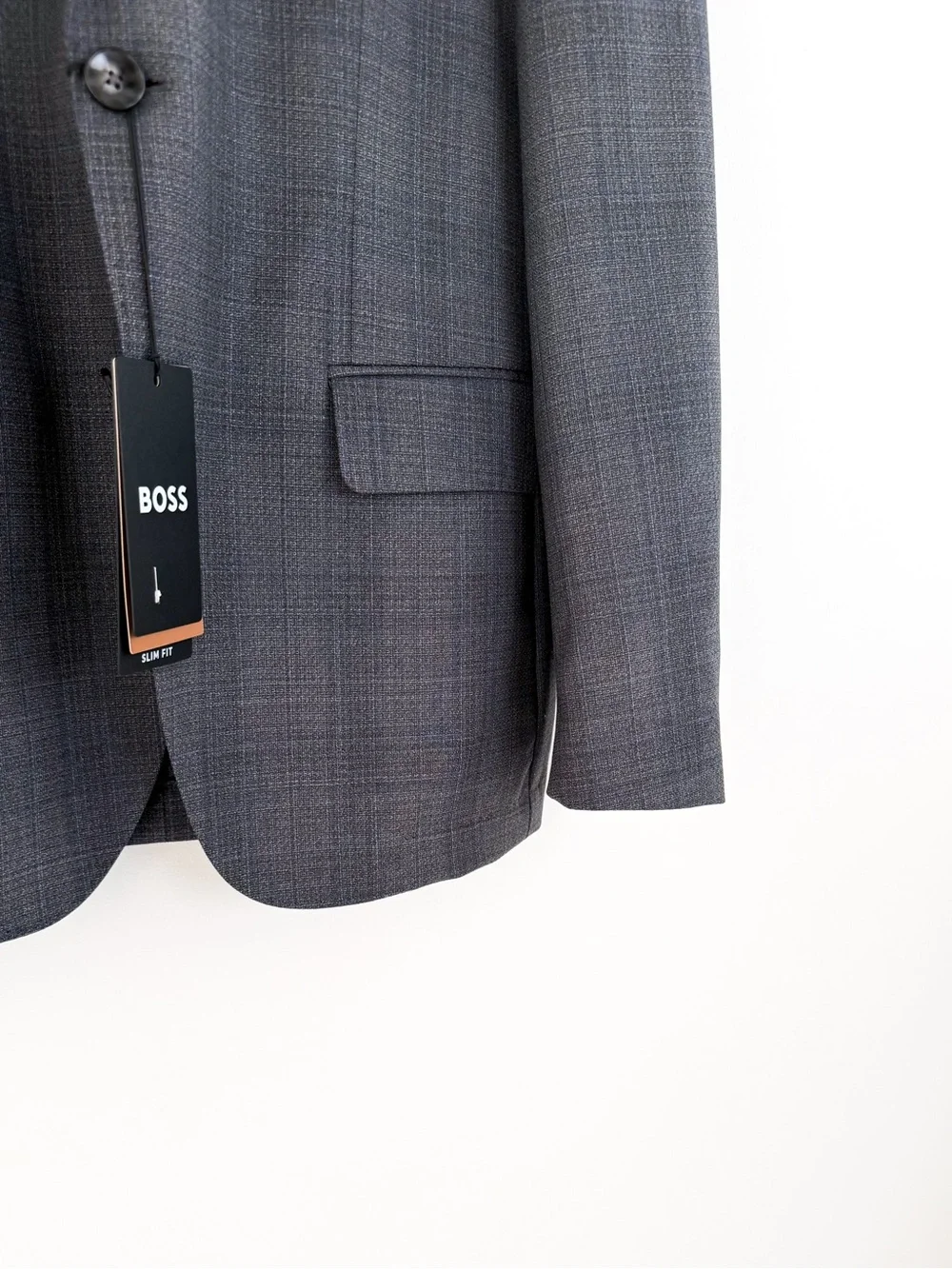 NWT New BOSS Men’s Gray Plaid Blazer Italian Wool Holy-Allee 3 Sport Coat